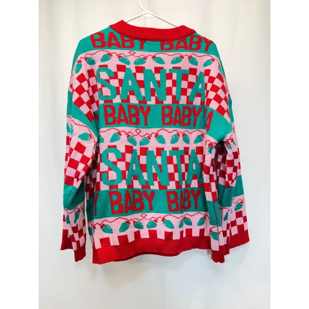 Grayson Threads Sweater Womens XL Red Green Santa Baby Ugly Xmas Checkerboard